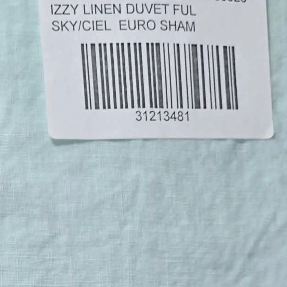 Anthropologie Izzy Duvet Full Cover Sky Blue Linen Euro Sham Set